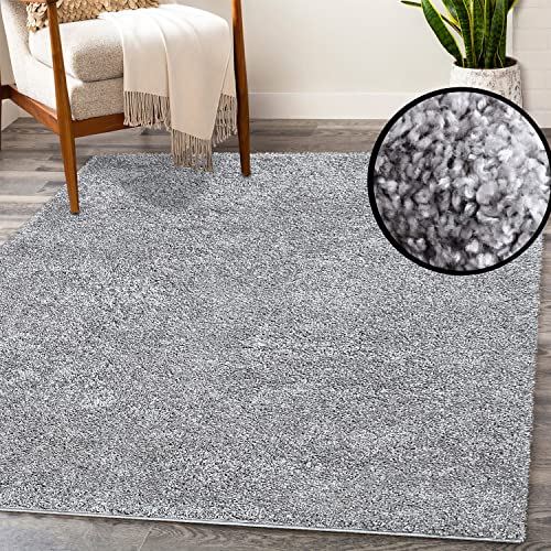 payé Teppich Wohnzimmer Hochflor Shaggy - 160x230cm - Grau Einfarbig Uni Flauschig Modern Boho Deko Teppiche Weich Schlafzimmer