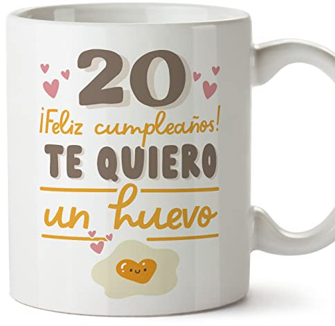 MUGFFINS Tazas 20 Cumpleaños - En Español - Te quiero un Huevo Regalo Amigos Novios Familiares - 11 oz / 330 ml - Regalo original y divertido