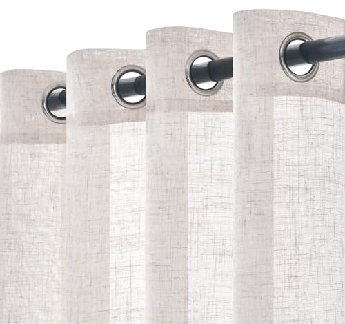 Woaboy 2 pezzi Tende di lino traslucido Tende moderne decorative a occhiello per il soggiorno e la camera da letto 140x122cm Bianco sbiancato