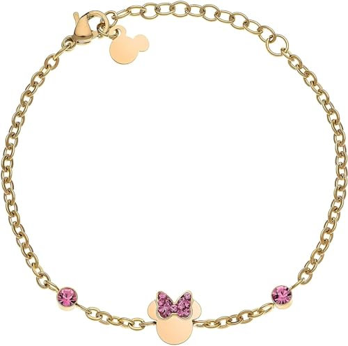 Disney Minnie Mädchen-Armband aus Edelstahl und Zirkonia Kristall, Länge 13-18 cm, Disney Schmuck