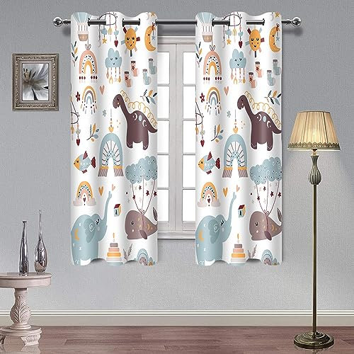 AHBEWIN CLXPAH634 Vorhänge mit Cartoon-Dinosaurier-Motiv, Regenbogen-Verdunkelungsvorhänge, Traum-niedliche Wale, Elefanten, Kindervorhänge für Jungen, Mädchen, Schlafzimmer, Kinderzimmer,
