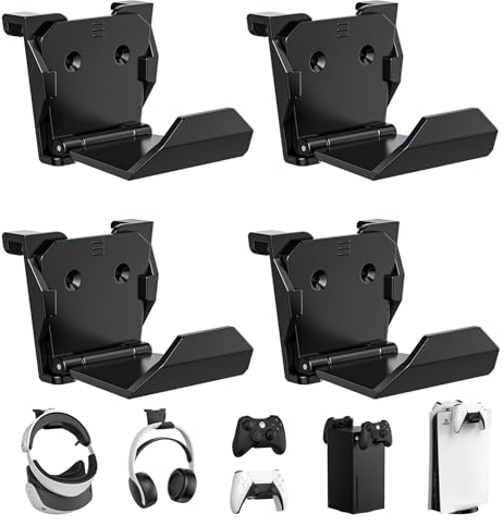 KUNSLUCK 4er-Pack Wandhalterung für PS5, Xbox, Switch Controller und Headset - Kleber/Schrauben Installation (Schwarz)