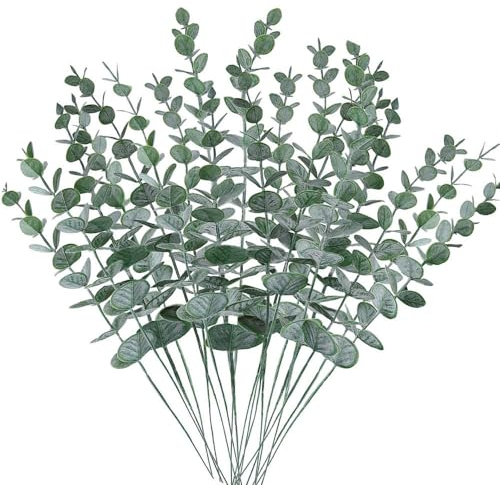 KIRIFLY Künstliche 20 Stück Eukalyptus Stiele,Pflanzen Innenbereich Eukalyptusblätter Grün Dekoration für Blumenstrauß Tafelaufsatz Blumenarrangement
