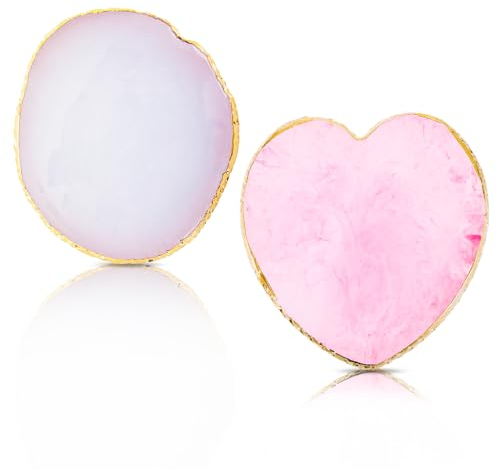 Ouligay 2 Stück Harz Nagel Kunst Palette, Goldener Nagellack Palette Maniküre Gemalt Heart-Shaped Nail Art Palettes Nagel Charms Mischpalette Make Up (Rosa, Weiß)