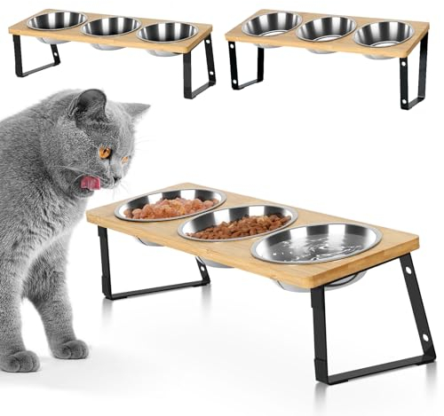 Tilted Cat Bowls with Stand, Adjustable Height Elevated Feeder Bowls for Cats and Small Dogs, Stainless Steel Raised Feeding Bowls with Stand, Anti Vomit, Anti Slip Tilted Feeding Station