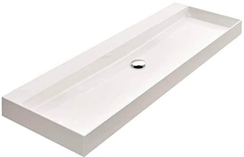 Ben Modena Waschbecken aus Mineralmarmor 140x45x9 cm - 1 Becken 2 Armaturenlöcher Glanz weiß - Waschbecken für Unterschrank, Waschtisch für Badmöbel Set