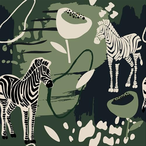 REDAMANCY Modern Abstract Olive Zebra Animals Peel and Stick Wallpaper Vintage Wall Paper Stick on Contact Paper Easy Peel Off for nightstand Drawer Renter Friendly 17.7x236