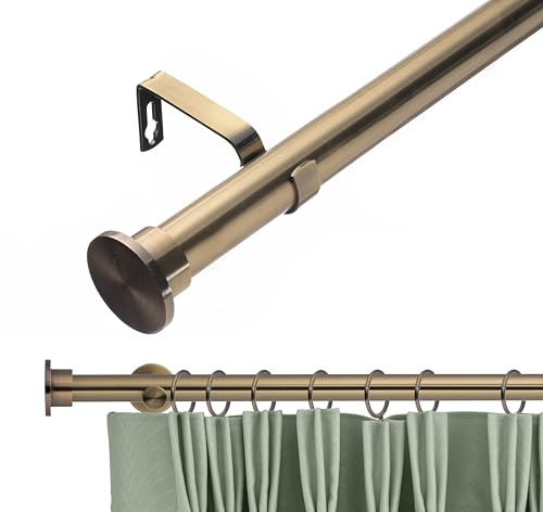 Lister Cartwright 28mm Antique Brass Adjustable Telescopic Extendable Metal Curtain Pole Set with Disc Stopper Finial Voile Easy fit to Outdoor, Bedroom, Living Room (70-120 cm)