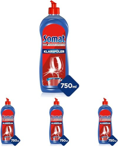 Somat Klarspüler (750 ml), Spülmittel-Zusatz mit Extra-Trocken Effekt, Klarspüler für Geschirrspüler verleiht Gläsern und Geschirr extra Glanz (Packung mit 4)