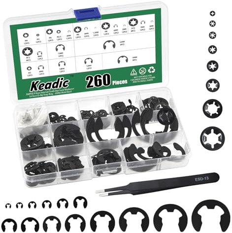 Keadic 261 arandelas Starlock dentadas internas M3/M4/M5/M6/M8/M10/M12 y clips electrónicos externos M1.5/M2/M3/M4/M5/M6/M7/M8/M9/M10/M12/M15/M19/M22 (acabado de óxido negro)