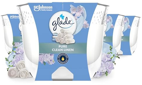 Glade Langanhaltende Duftkerze im Glas, Clean Linen, bis zu 30 Stunden Brenndauer, 4er Pack (4x204 g)