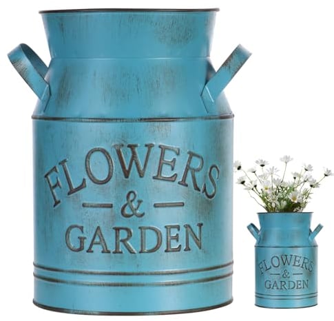 Vaso per fiori vintage, stile rustico, in metallo, per casa, fattoria, giardino, decorazione da tavolo