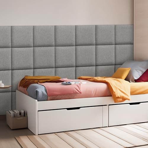 [neu.haus] Wandkissen Carpino 4er Set 30 x 30 cm Wandpolster Textil Hellgrau Wandpaneele gepolstert Kopfteil für Bett Polsterpaneel zum Kleben