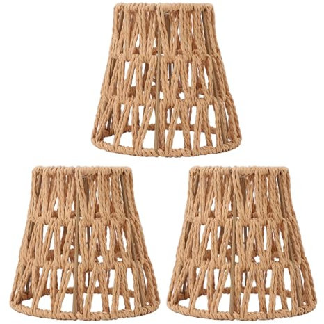 Lot de 3 Abat-jour en Rotin, Ampoule E14 à Clipser sur de Petits Abat-jour Bohème de Remplacement, 15,2 Cm de Hauteur, Abat-jour Suspendu, Ventilateur de Plafond, Couvercle de