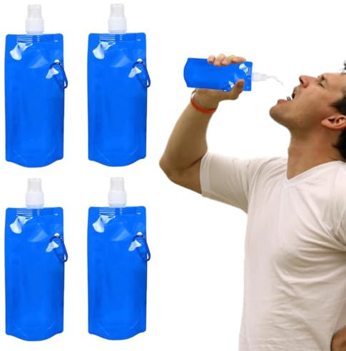 XPEX 4 pièces 500ML Collapsible water bottle,Sac d'eau Pliable Eau, bouteille pliable voyage,d'eau Pliable Eau Potable Conteneur Réutilisable, Convient pour la Randonnée, Le Camping, Le Pique-Nique