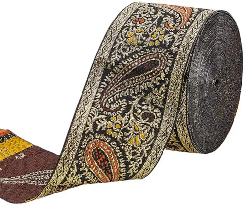 MAYJOYDIY 9m Jacquard Stickband 50mm Ethno Stil Gewebter Blumenbesatz Tropfenmuster Jacquard Polyesterbänder Für Heimwerker Nähen Basteln Heimdekoration Geschenkverpackungen