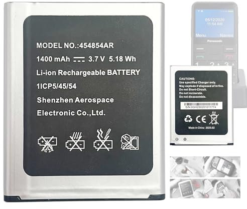 Aousavo 454854AR Batteria di ricambio 454854AR compatibile con [Panasonic] KX-TU150, KX-TU150EXR, KX-TU155, KX-TU155EXCN, KX-TU155EXRN, KX-TU160, KX-TU160EXB, KX-TU550 sostituisce 454AR. Telefono