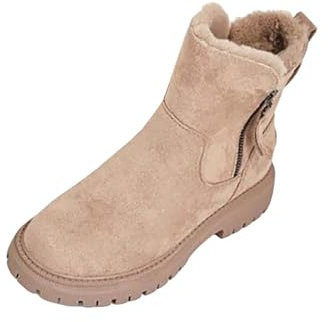 Generico Scarponcini con Pelo Stivali Beige Donna con Cerniera Laterale Stivaletti alla Caviglia Corti Scarpe Singole (Beige, 42)