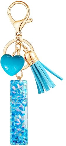 Vorysum Porte-clés Bleu avec lettre porte-clés fille initiale cadeau femmes porte-clés Cœur décorer pour sac Sac à dos porte-clef gland or porte-clef femme-I