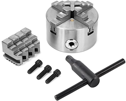 Baxnore K12 100 4 Jaw Lathe Chuck, Metal Turning Machine Chuck, Self Centering Chuck with Spare Jaws, Turning Machine Accessory for Woodworking Lathes