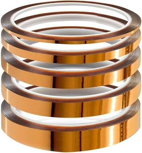 XAoSCd Klebeband Für Heimwerkerwerkzeuge, Zubehör, Hochtemperaturband, 5Er-Pack, Kapton-Klebeband, Polyimid-Klebeband, Sublimationsband, Verschiedene Größen, 3 Mm/6 Mm/8 Mm/10,