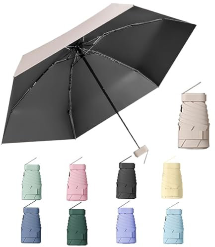 Aethryon Mini Reise Regenschirm, Kleiner UV-Regenschirm, Taschenschirme, Faltbarer Sonnenschirm, Reise Tragbarer Taschenschirm, Sonnenschirm Tragbar,(Cremefarben)