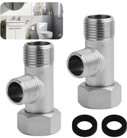 Annlpoy 2 Pezzi Valvola Connettore 3 Vie raccordi idraulici a t adattatore per rubinetto valvola deviatrice,Rotazione 180 Gradi, in acciaio inox 3/8 “9/16”, per WC e impianto idraulico domestico