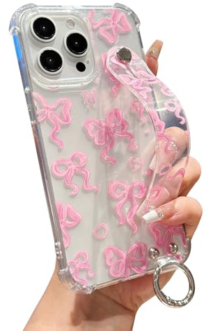 LLZ.COQUE Handyhülle für iPhone 14 Pro Max, Mädchen Durchscheinend Glitzer Telefonhülle Armband Sturzsicher Kameraschutz Schutzhülle Phone Case für iPhone 14 Pro Max, Ölgemälde Schleife
