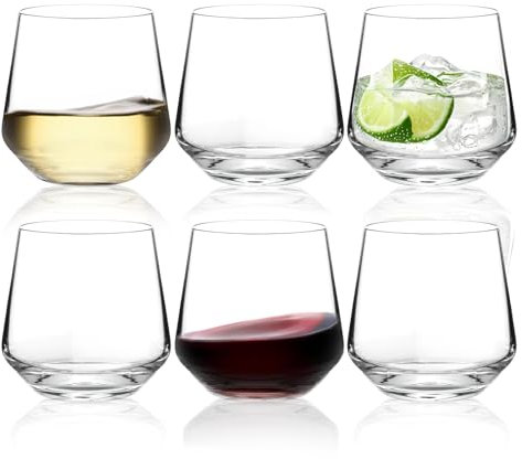 Ausune 6pcs Stemless Wine Glasses for Red, White, Rose Wine, Gin, Cocktail,410ml,Modern Design Drinking Glasses Set