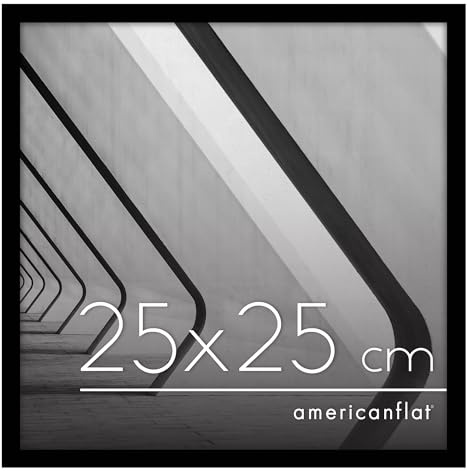 Americanflat Bilderrahmen 25x25 cm - Bilderrahmen quadratisch 25x25 cm mit bruchsicherer Scheibe - inklusive Ständer und integrierter Aufhängung - Schwarz