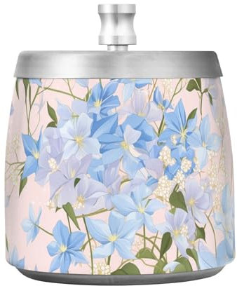 Blue Clematis Flowers Cigar Ashtray with Lid for Patio Balcony Indoor Portable Non-slip Covered Ashtray Bucket for Cigar Decor