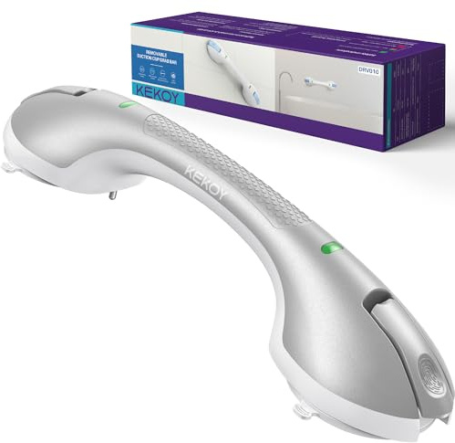 KEKOY Haltegriff Dusche ohne Bohren, 44,5 cm - Haltegriffe für Senioren & Behinderte mit Indikator, saugend, entfernbar, geeignet für Badezimmer & Wannen, 1 Paket Silber