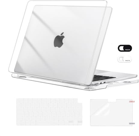 MOSISO Kompatibel mit MacBook Air 13 Zoll Hülle M5 M4 M3 M2 2026-2022 | Hartschale&Tastaturschutz&Displayschutz&Webcam Abdeckung für MacBook Air 13,6 A3449 A3240 A3113 A2681, Transparent