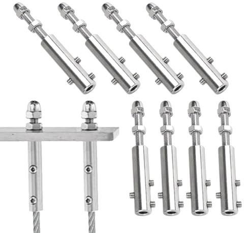 Spannschloss aus Edelstahl - Drehkreuz zum Spannen von Kabel und Draht - 10-teiliges Set mit robusten Beschlägen mit Haken für Geländer, Beleuchtung, Klettern, Gartenarbeit, Spalier, Sonnensegel und