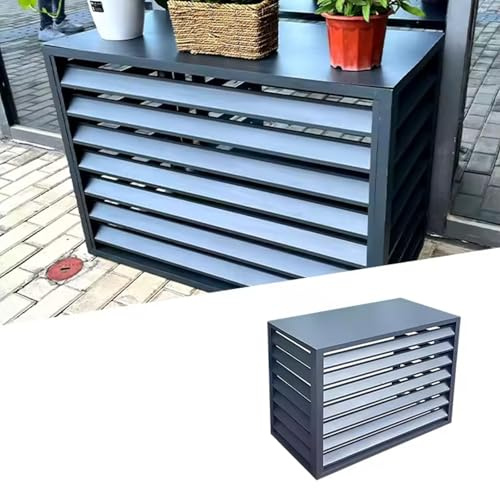 QIYFOZ Split-Sichtschutzzaun für Klimaanlagen, 4-teilig, Aluminium-Abdeckung für Klimaanlage und Wärmepumpe, Mülleimergehäuse, Blumenständer für den Außenbereich (schwarz, 110 x