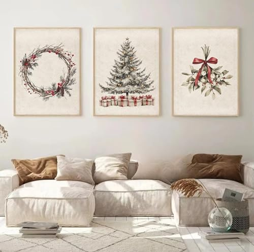 Ueiwffzo 3er Weihnachten Poster Set Wandbilder, Leinwand Bilder Moderne Ohne Rahmen Kunstdrucke Bild Wohnzimmer Schlafzimmer Wanddeko Wandposter (40x50cm)