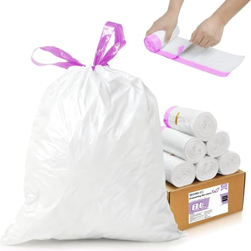 Lot de 240 petits sacs poubelle à pédale avec cordon de serrage de 8 litres, faciles à détacher, résistants aux déchirures pour cuisine, salle de bain
