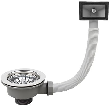 114mm Kitchen Sink Waste Fittings 1½ Basket Strainer Waste and Rectangle Overflow, Stainless Steel Sink Waste Kit (110mm)