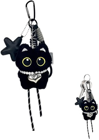 Cunegra Schwarze Katze Schlüsselanhänger, Schöner Schlüsselanhänger Plüsch Keychain, Süße Katzen Taschen Anhänger Plüsch, Lustige Geschenke für Katzenliebhaber, 8 cm