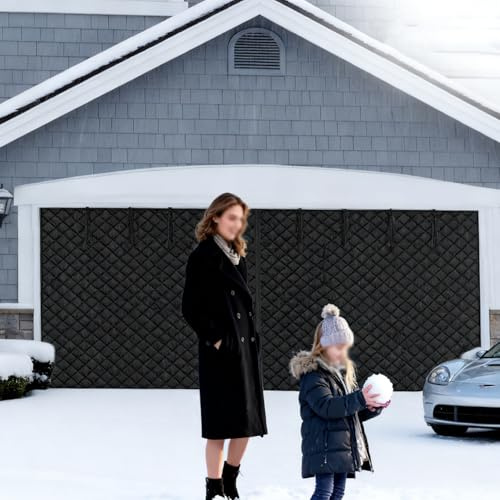 Customized Garage Door Screen for Winter 245 305 400 460 360 375 420 475 495 cm, Garage Door Curtain Insulation Kit for 2 Car, Magnetic Thermal Cover Blanket for Cold with Thickened Cotton(Schwarz)