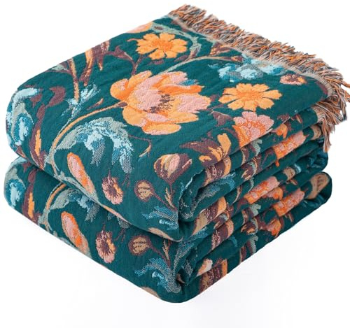 Dormilin Boho Tagesdecke mit Fransen, 100% Baumwolle Doppelseitige Musselin Decke 230x250cm, Weiche Kuschelige Sofadecke & Bettüberwurf, Atmungsaktiv für Wohnzimmer Schlafzimmer Ganzjährige Nutzung