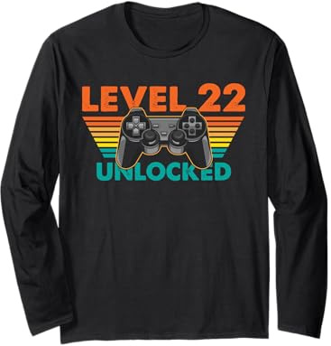 Level 22 freigeschalteter Gamer Geburtstag Retro Controller Langarmshirt