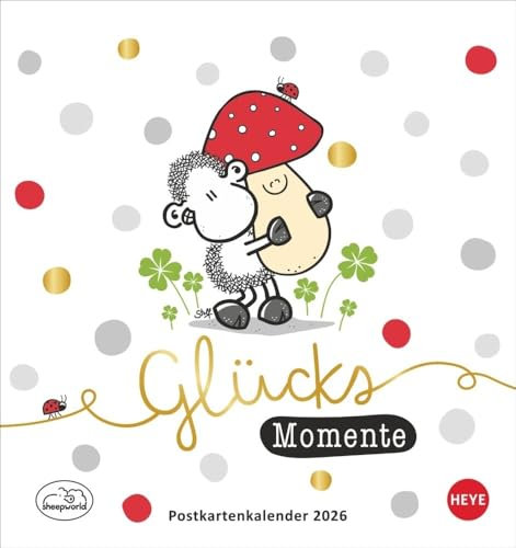 sheepworld Postkartenkalender 2026: Liebevoll illustrierter Kalender zum Aufstellen oder Aufhängen. Kultiger Postkarten-Kalender. Kleiner Kalender mit 12 süßen Postkarten. (Postkartenkalender Heye)