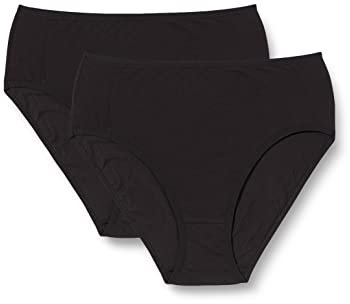 Nur Die 2er Pack Midi Slip Mehrfarbig aus Baumwolle Stretch Unterwäsche Unterhosen Basic Mehrpack Damen, schwarz, L