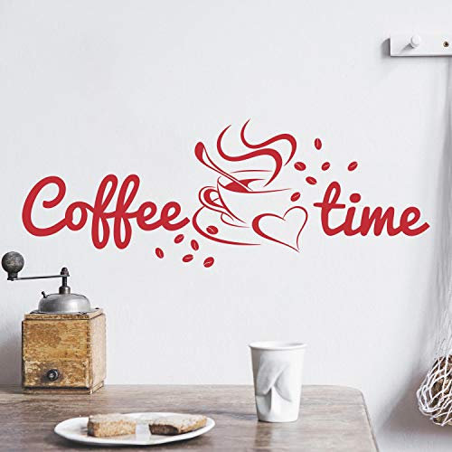 Coffee TIME Wandtattoo Sticker Aufkleber Kaffeezeit Kaffee Zeit (50cm (B) x 18cm (H), Rot)