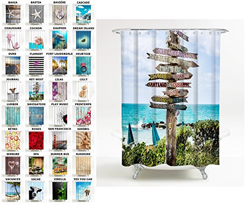 Sanilo Rideau de Douche, Large Choix de Beaux Rideaux de Bain, Haute qualité, 12 Anneaux Inclus, Imperméable, Effet Anti-moisissures (180 x 200 cm, Key West)