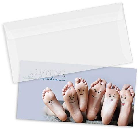 GESCHENKGUTSCHEINcom by POS-HAUER. Gutschein-Set. 25x Gutschein + Kuvert. Für Fußpflegepraxis Fußpflege, blanko zum selber Ausfüllen.