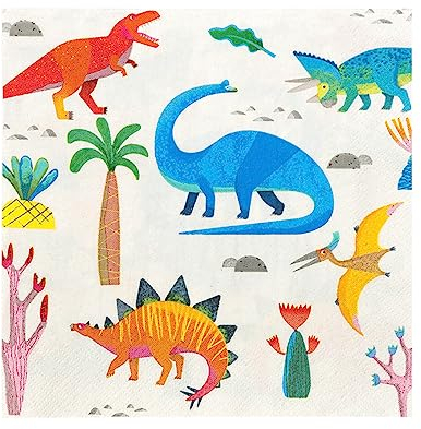 Talking Tables Dinosaurier Servietten im 20er-Pack, Geburtstags Dino Servietten Größe 33 cm - Dino Geburtstag und Dino Party Deko - Ideale Unisex Kindergeburtstag Deko für Jungen oder Mädchen