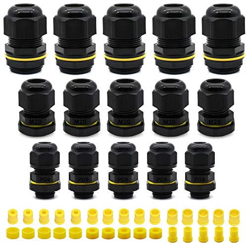 15 HUYU Waterproof IP68 Connectors M20 M25 PG9 for 4-14mm Cable Diameter Nylon Plastic Cable Joints for Home/Garden/Outdoor Lighting