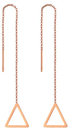 JewelryWe Schmuck Durchzieher Ohrringe Edelstahl Dreieck Triangel Lange Kette Einfädler Ohr Linie Ohrhänger für Frauen Mädchen, Rosegold